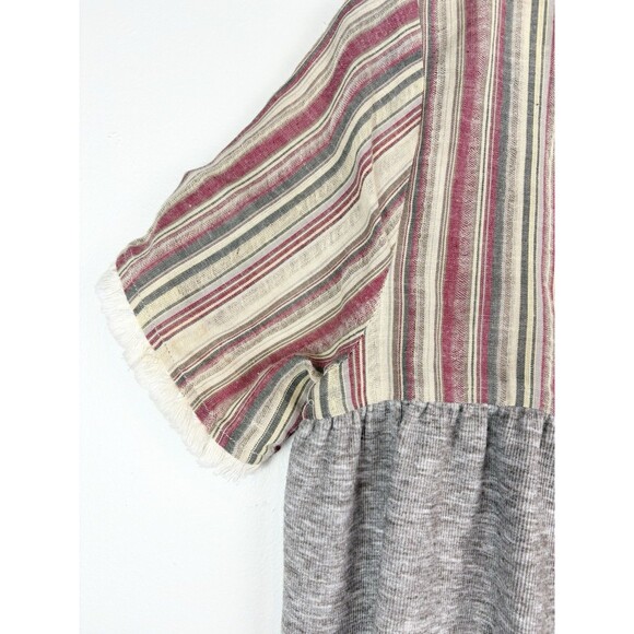 THML Anthropologie Striped Boho Fringe Beige Blouse Top, Extra Small, XS - Picture 5 of 6